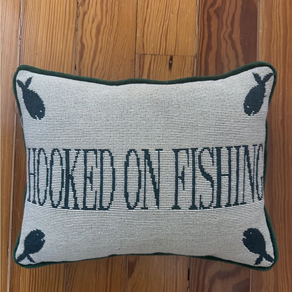 Hooked on Fishing Needlepoint Throw Pillow